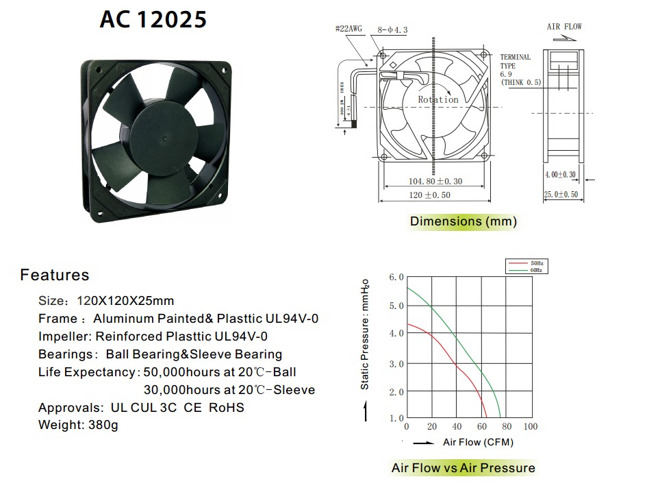 交流散热风扇AF12025(120*120*25mm)