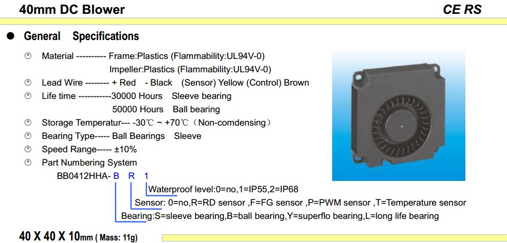散热风机系列DF4010（40*40*10mm)图解